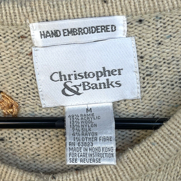 Vintage Christopher & Banks Cardigan Sweater Womens Medium Hand Embroidered Silk - Picture 6 of 10